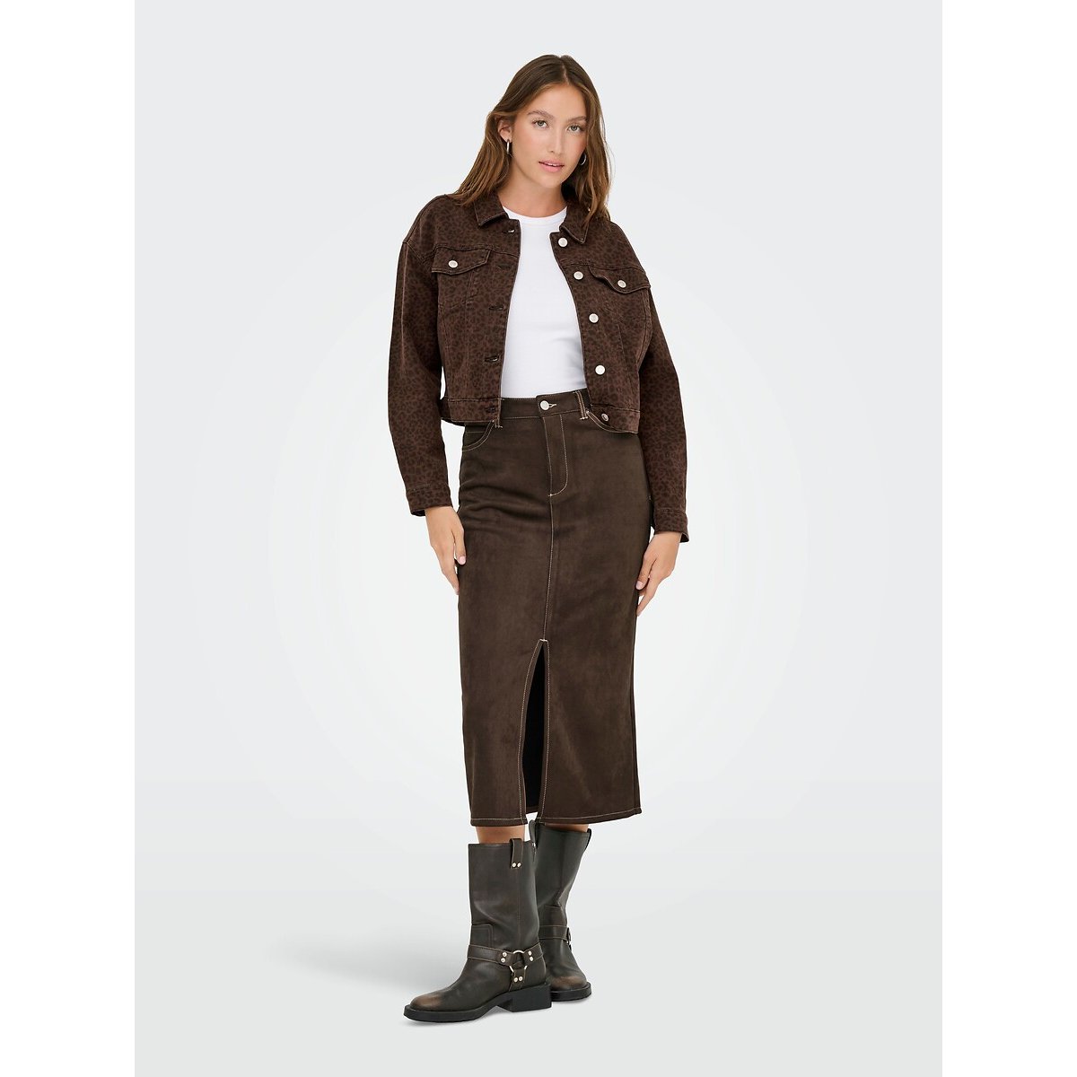 Veste léopard courte en denim imprimé léopard, ONLY