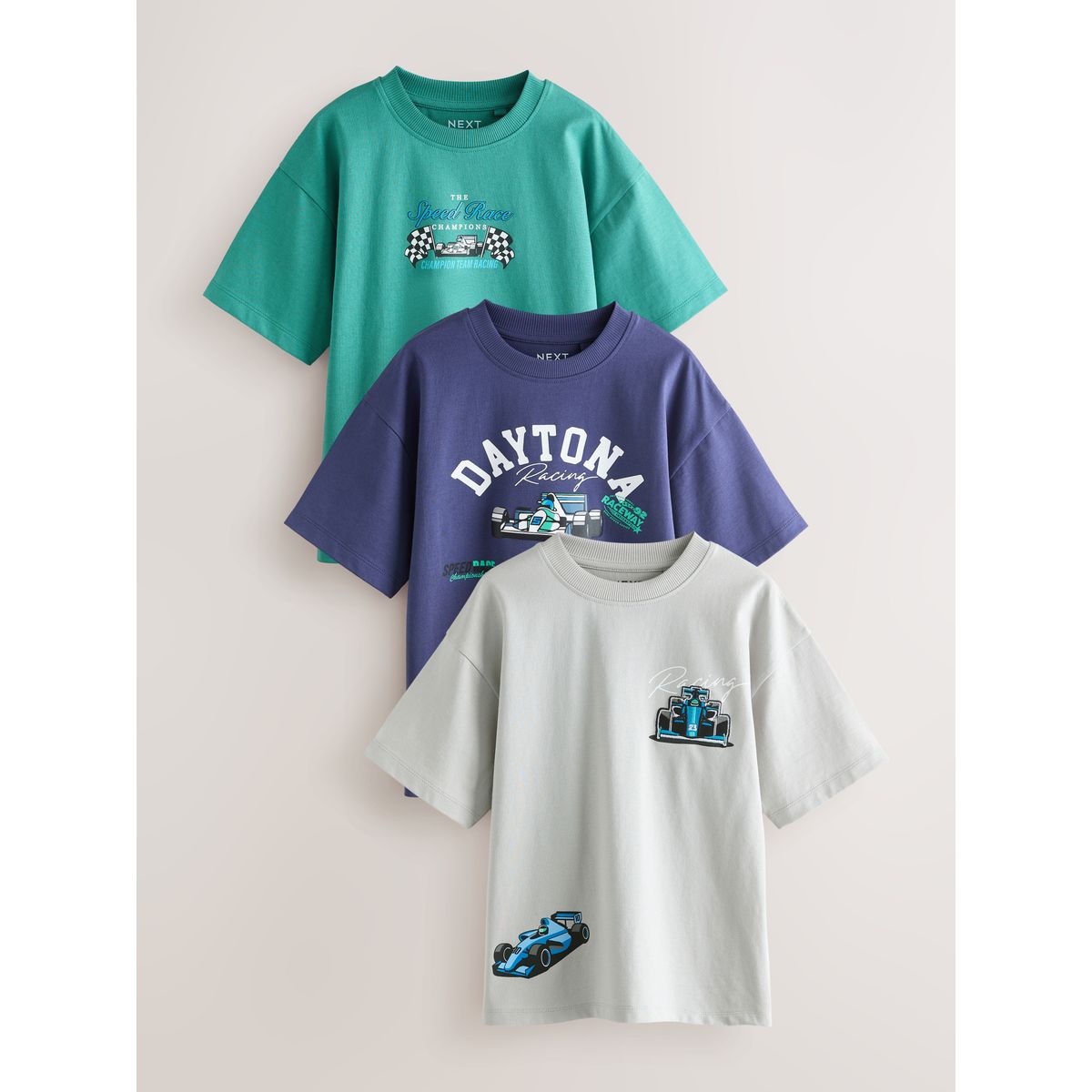 T-shirt manches courtes et imprimé, lot de 3 bleu/gris/vert, NEXT