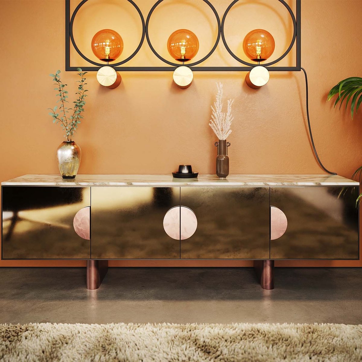 Meuble TV en verre miroir et grès, LUNAR autres, KARE DESIGN