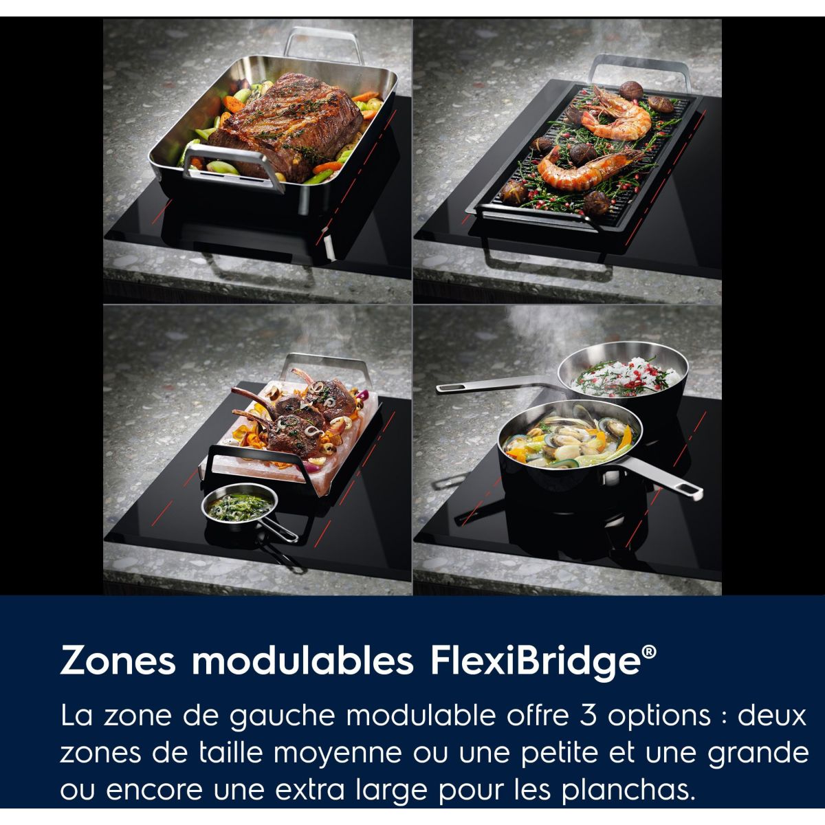 Plaque induction EIV95550 Flex90 H2H, Grande Zone Flexible Flex noir, ELECTROLUX