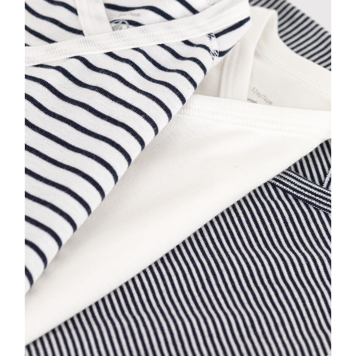 Set van 3 gekruiste rompertjes met korte mouwen wit+marine, PETIT BATEAU