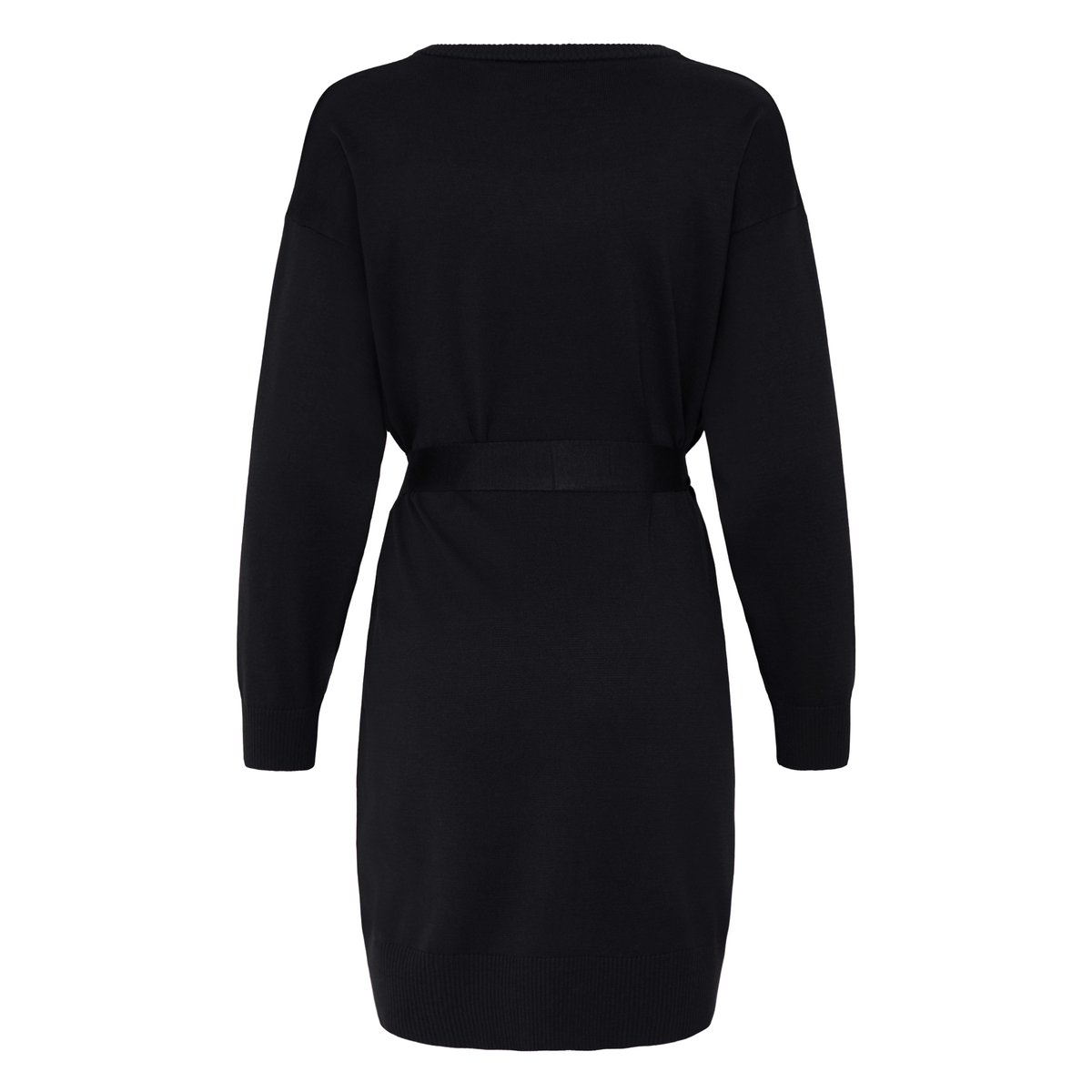 Robe en sweat manches longues, ceinture à nouer, longueur au genou noir, ICHI