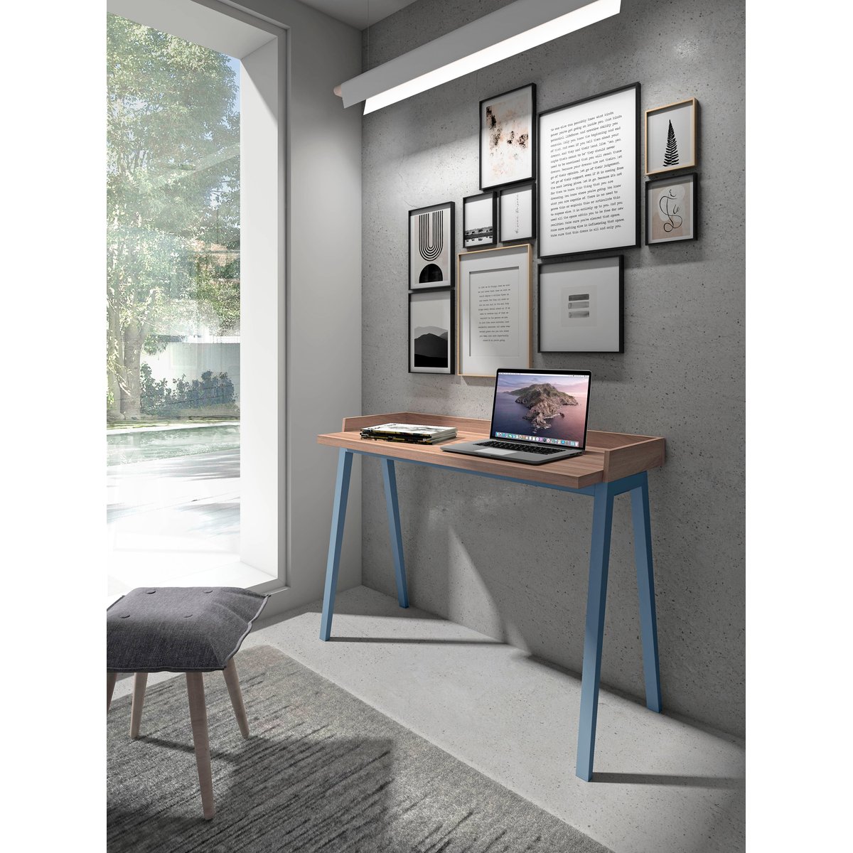 Bureau en placard et hêtre, PARIS noyer-bleu, HERDASA