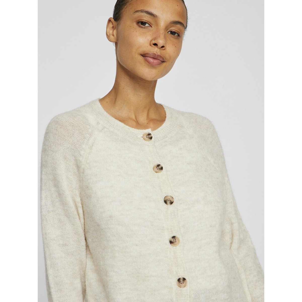 Brushed Knit Buttoned Cardigan ecru , VILA