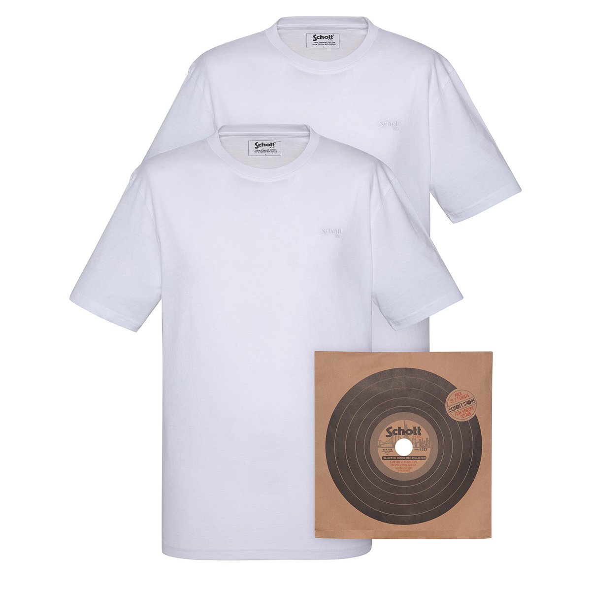 Pack de 2 t-shirts ras du cou en coton organique blanc, SCHOTT