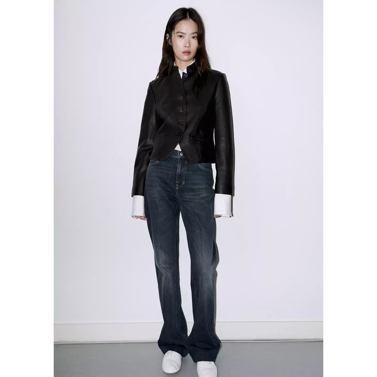 Jean flare usé bleu foncé vintage, MANGO