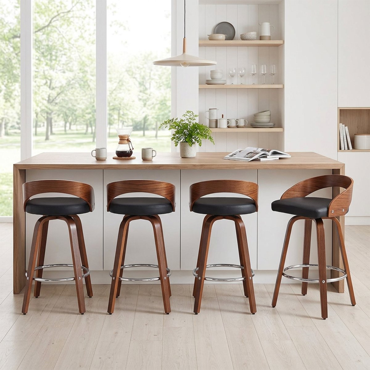 Lot de 4 tabourets de bar vintage pivotants, BORCHIA noir, MEUBLES COSY