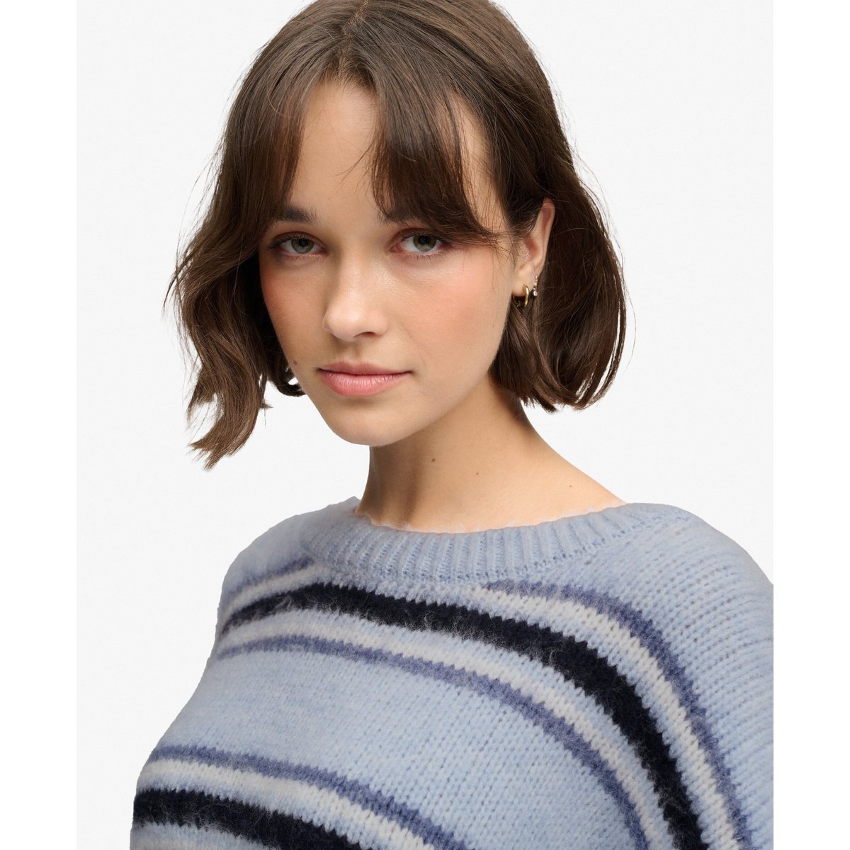 Pull Maille Rayée Coupe Décontractée rayure brume bleue, SUPERDRY
