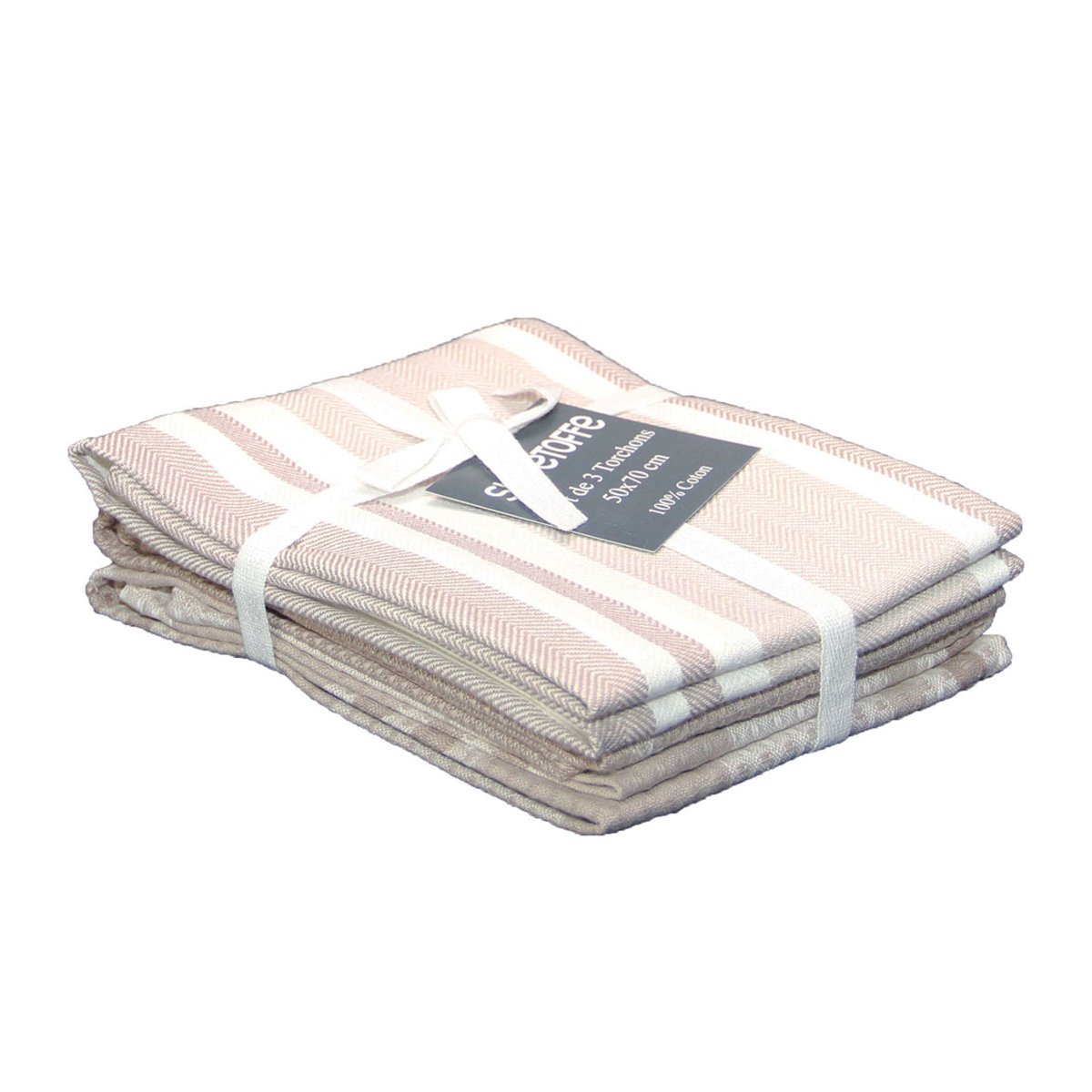 Set de 3 torchons cuisine coton 50x70 cm beige, SUD ETOFFE