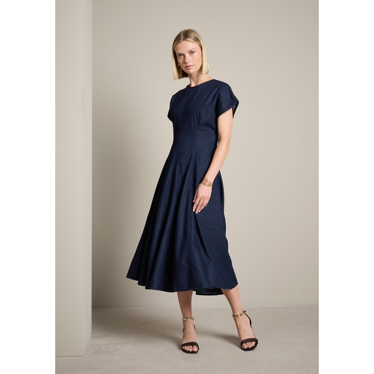 Robe évasée midi dark blue, LOLALIZA