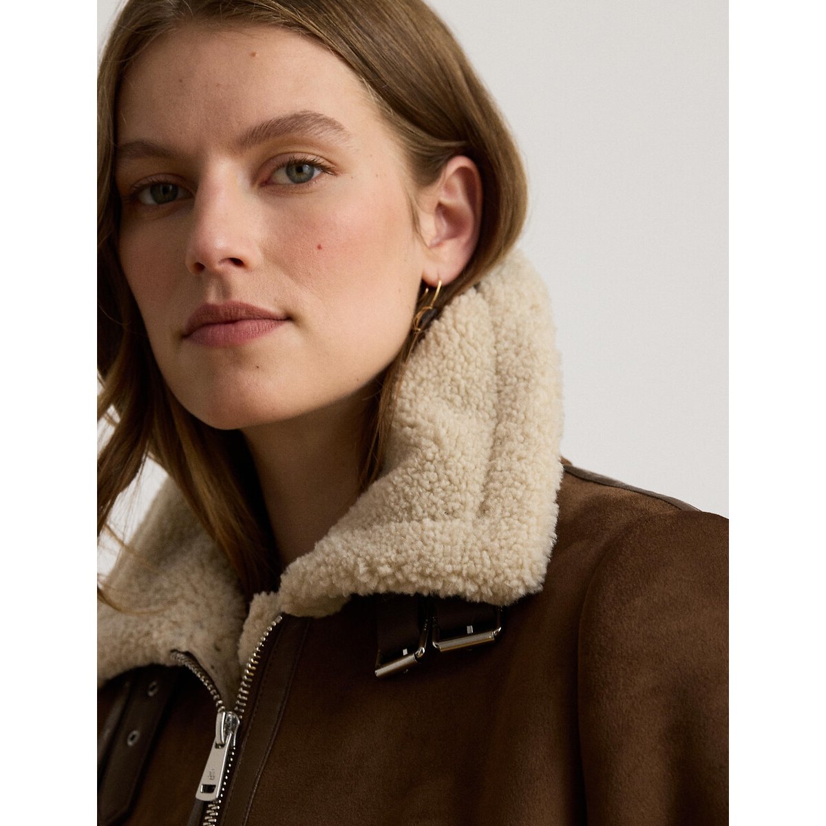 Blouson style aviateur, détails en sherpa tabac, LAUREN RALPH LAUREN