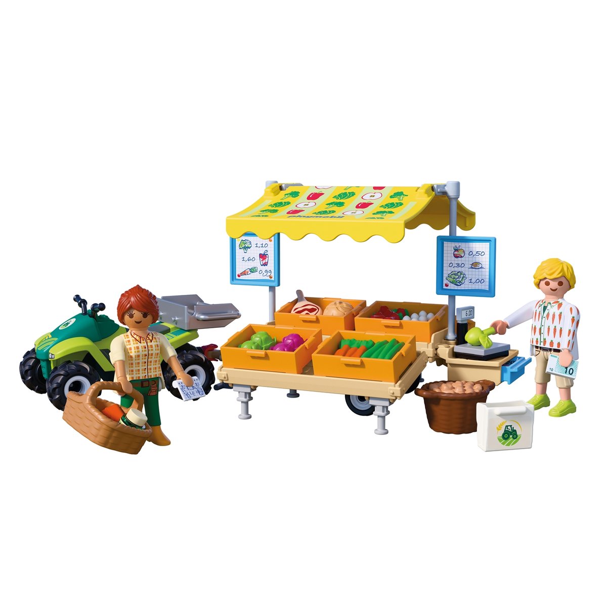 Stand de légumes au marché et quad multicolore, PLAYMOBIL