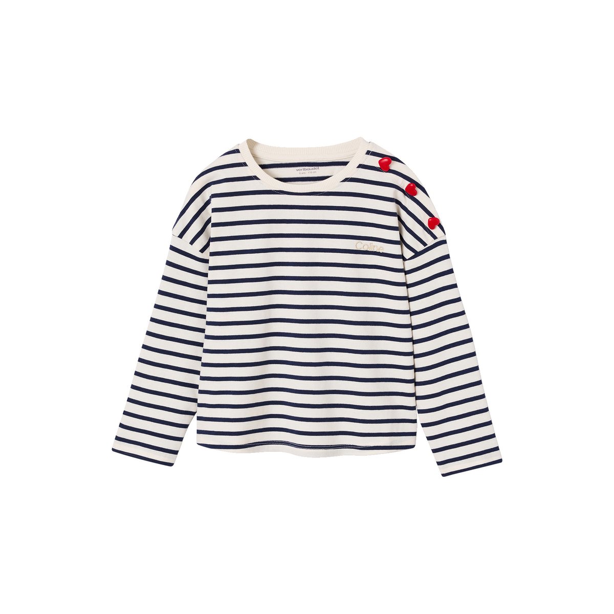 T-shirt marinière manches longues marine, VERTBAUDET