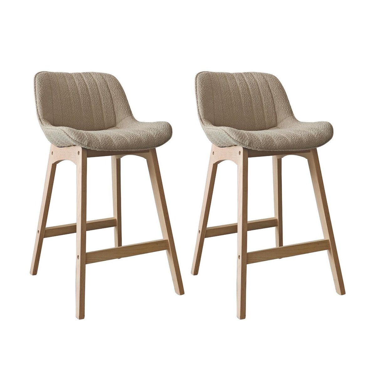 Lot de chaises d'îlot et bar en chêne et assise tissu bouclette 65cm MILK | Lot de 2 beige, MOB IN