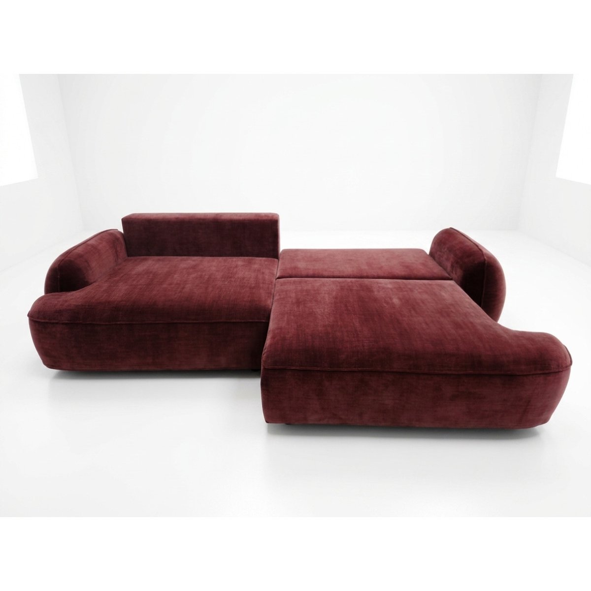 Canapé droit convertible 4 places en tissu lisse, CELESTE rouge, BOBOCHIC