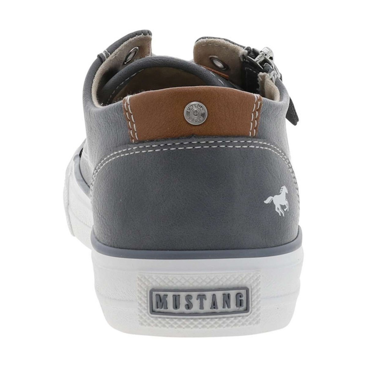 Tennis grises à semelle plate avec des lacets et un zip latéral gris, MUSTANG