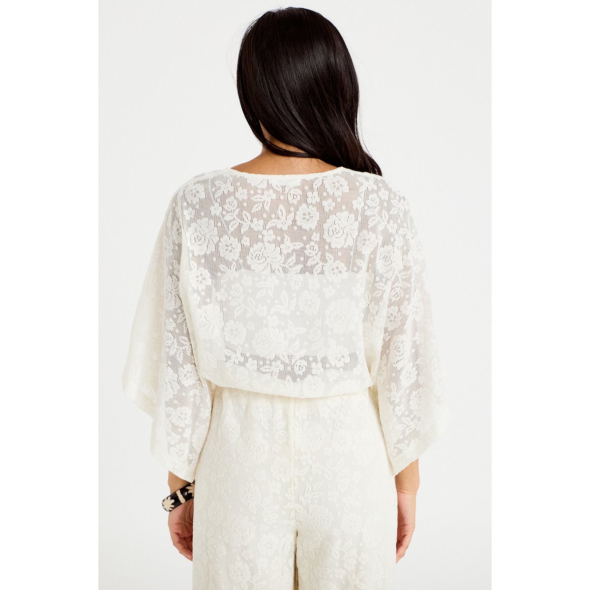 Kimono oversize ajouré ecru, CACHE CACHE