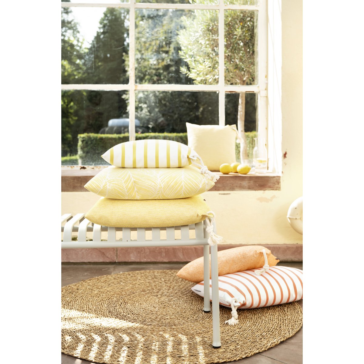 Housses de coussin extérieur rayées dralon MALTA Lot de 2 moutarde, MAGMA HEIMTEX
