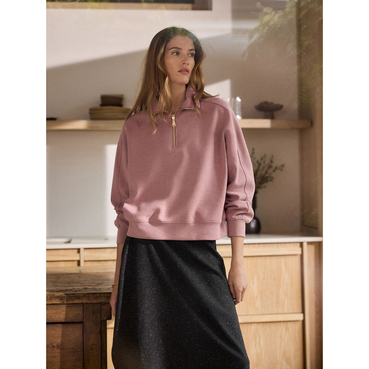 Sweat à col zippé n. premium mauve/rose, NEXT