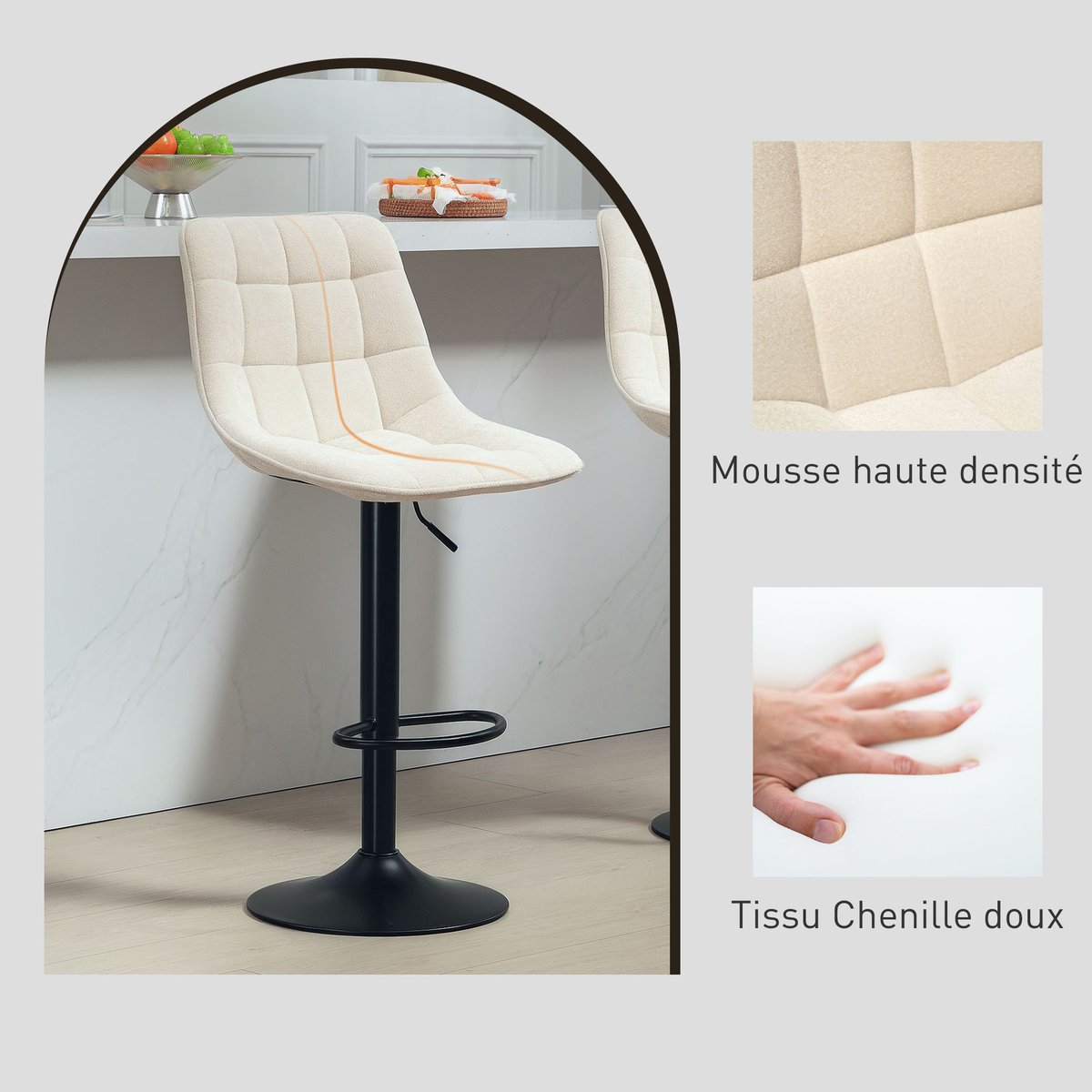 Tabouret de bar Chenille Beige beige, HOMCOM