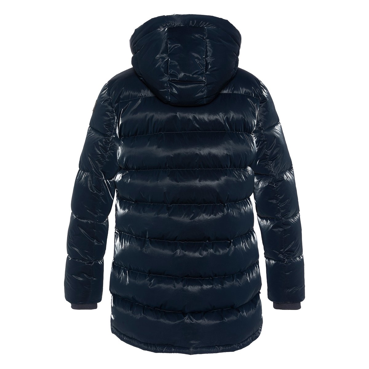 Doudoune longue à capuche effet satinée bleu marine, SCHOTT