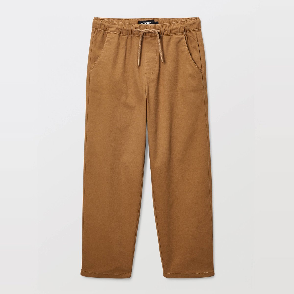 Pantalon droit élastiqué uni en coton BIO GOTS gabardine, MONOPRIX