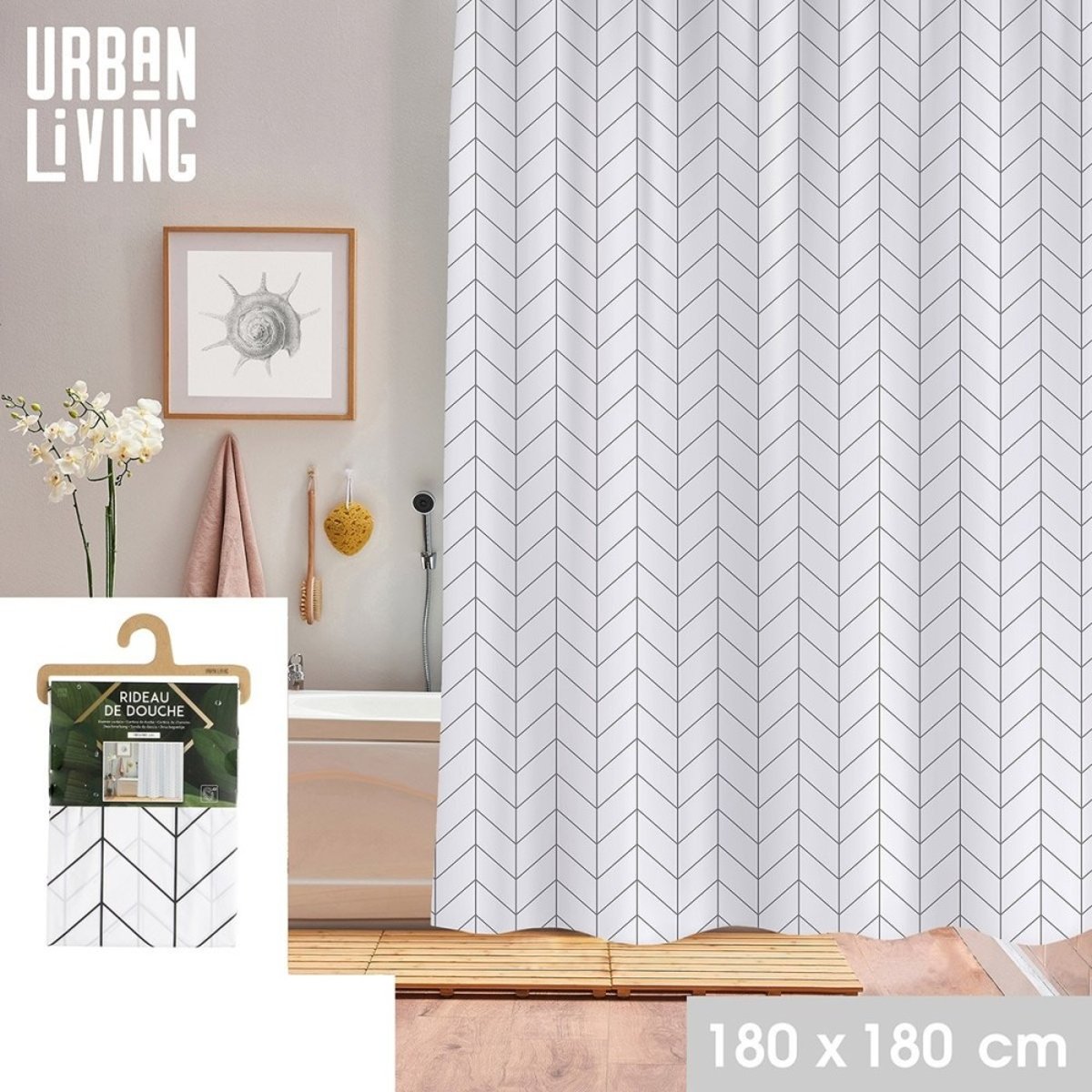 Rideau de douche 180x180 Lines blanc, DECORATIE