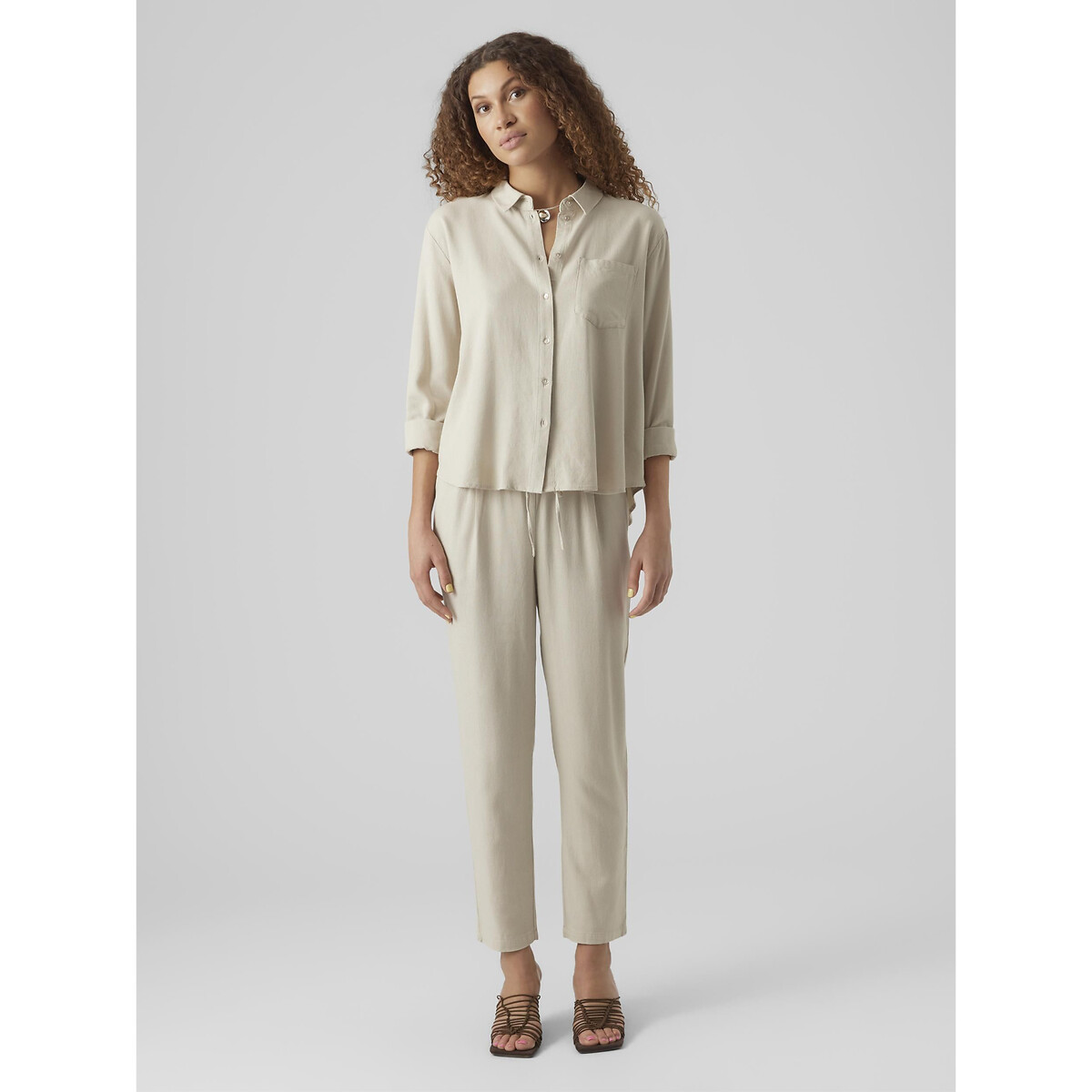 Pantalón recto, tobillero crudo, VERO MODA
