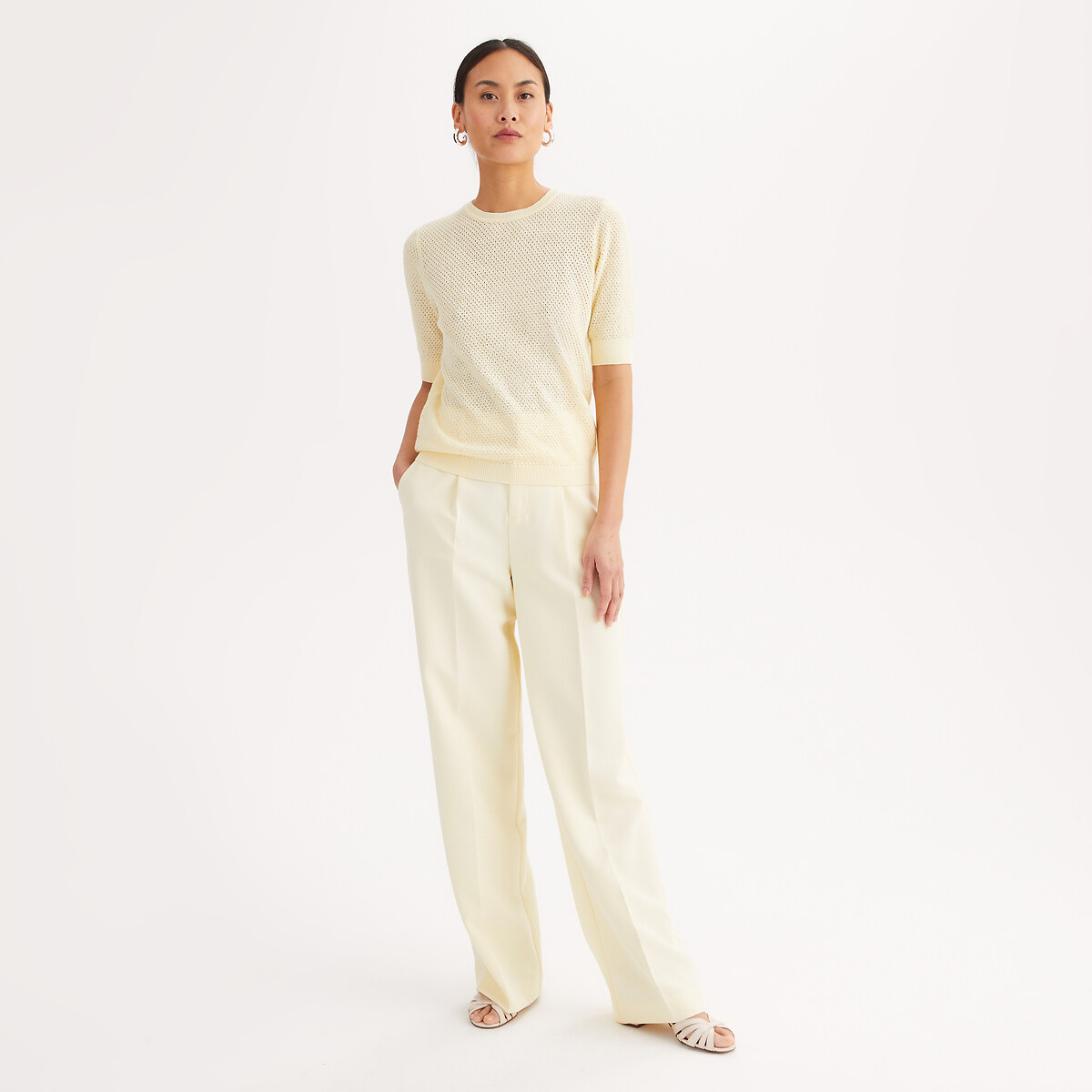 Pantalon loose, large, taille haute jaune, ANNE WEYBURN