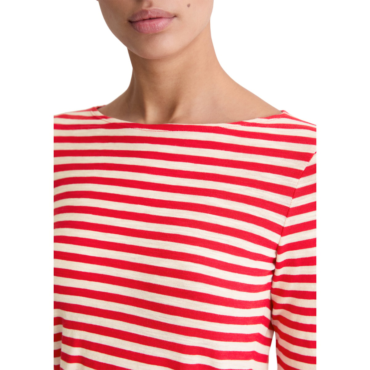 T-shirt long rayé regular en Organic Cotton Slub Jersey rouge, MARC O'POLO