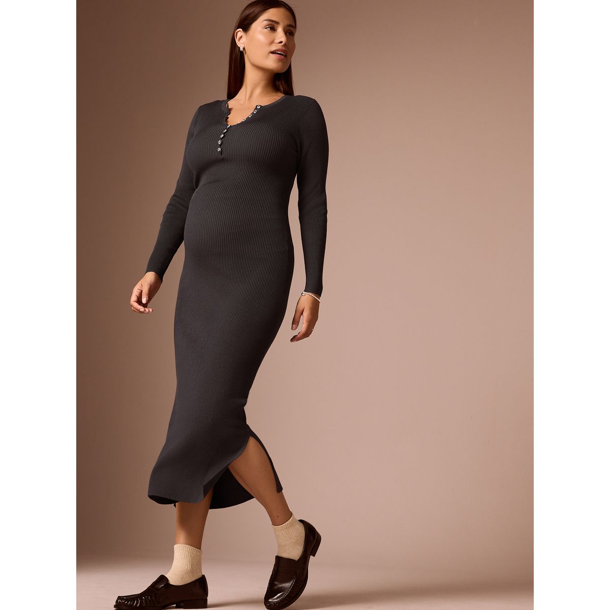Robe en maille à manches longues maternité gris anthracite, NEXT