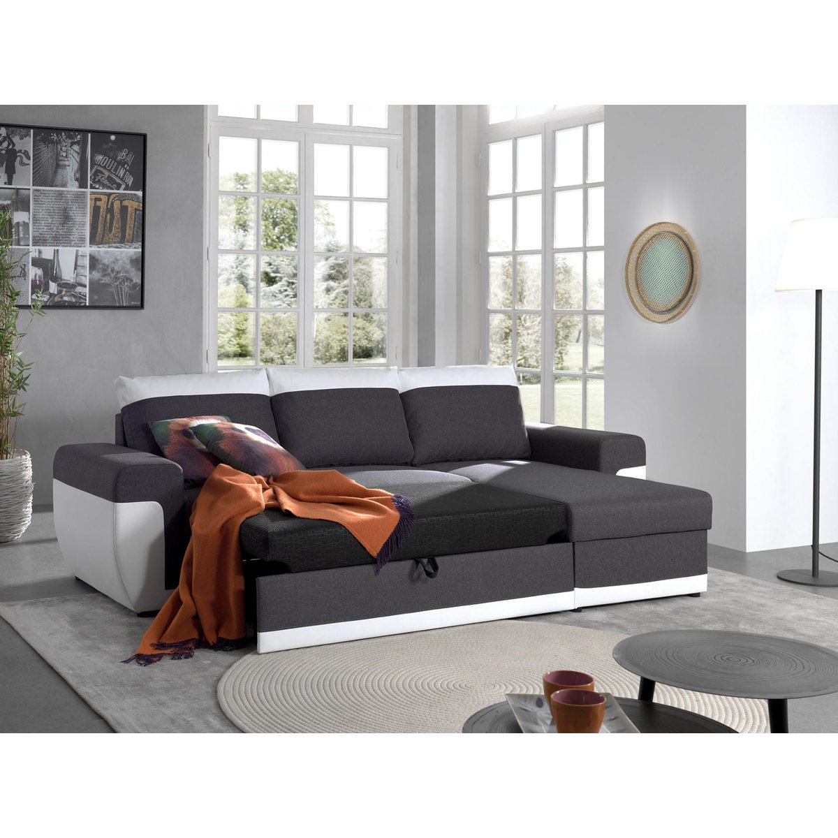 Canapé d'Angle réversible 4 places - MILAN blanc / gris, BEST MOBILIER