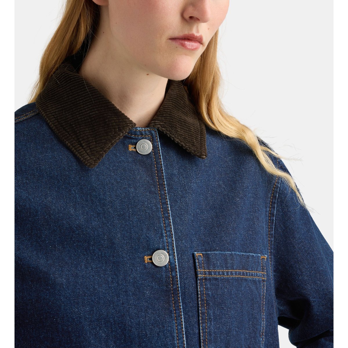 Veste droite balmoral denim coton bleu moyen, GALERIES LAFAYETTE