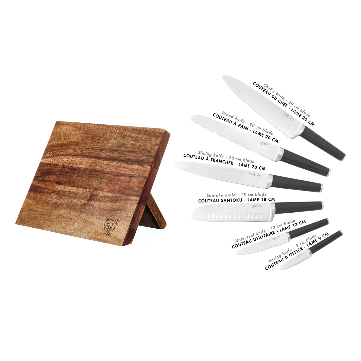 Lot de 7 couteaux de cuisine en inox, NUDE inox mat et noir mat, BJORN