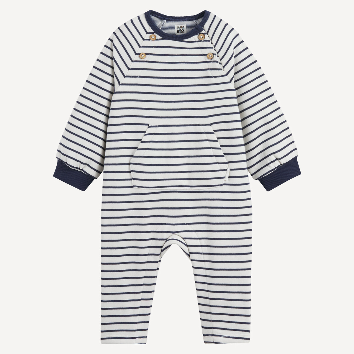 Gestreifter Babyoverall, aus Fleece mit Tasche weiss/marine, LA REDOUTE COLLECTIONS
