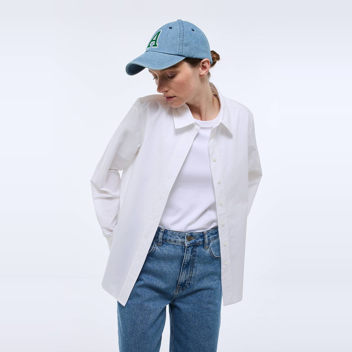 Chemise manches longues unie en coton BIO GOTS blanc, MONOPRIX