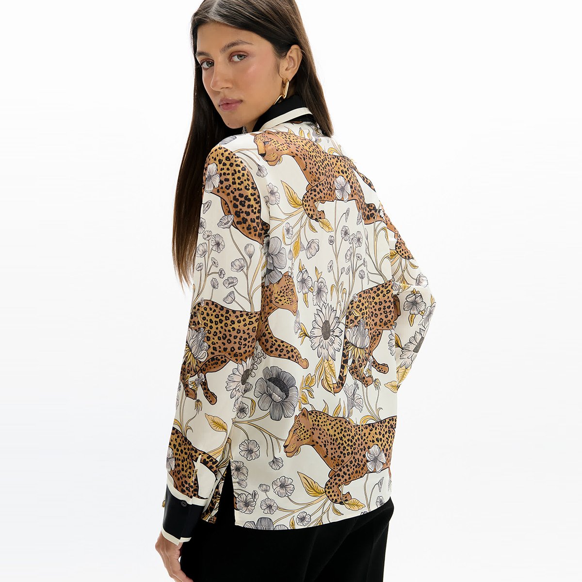 Chemise imprimé léopard et floral à bordures contrastantes blanc, LOLA CASADEMUNT