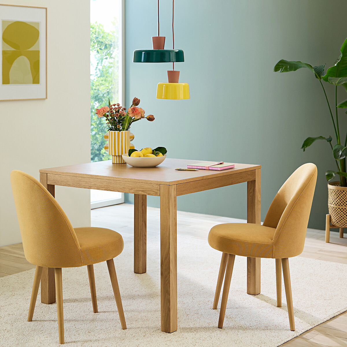 Table à manger, carrée, bords droits, en chêne et plaqué, 2 à 4 couverts, NUSSO coloris chêne, LA REDOUTE INTERIEURS