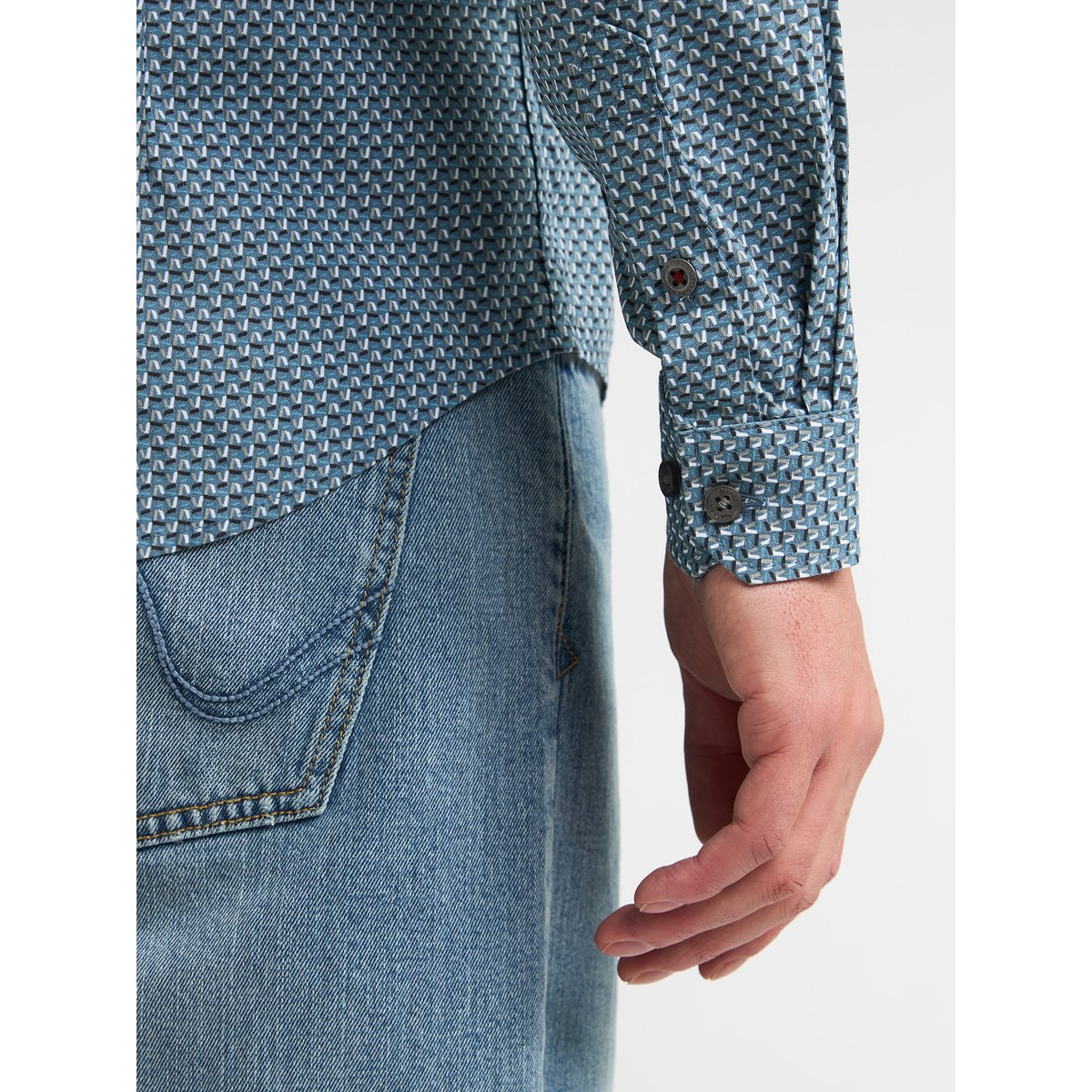 Chemise slim à micro-motifs millworks bleu iron blue, PETROL INDUSTRIES