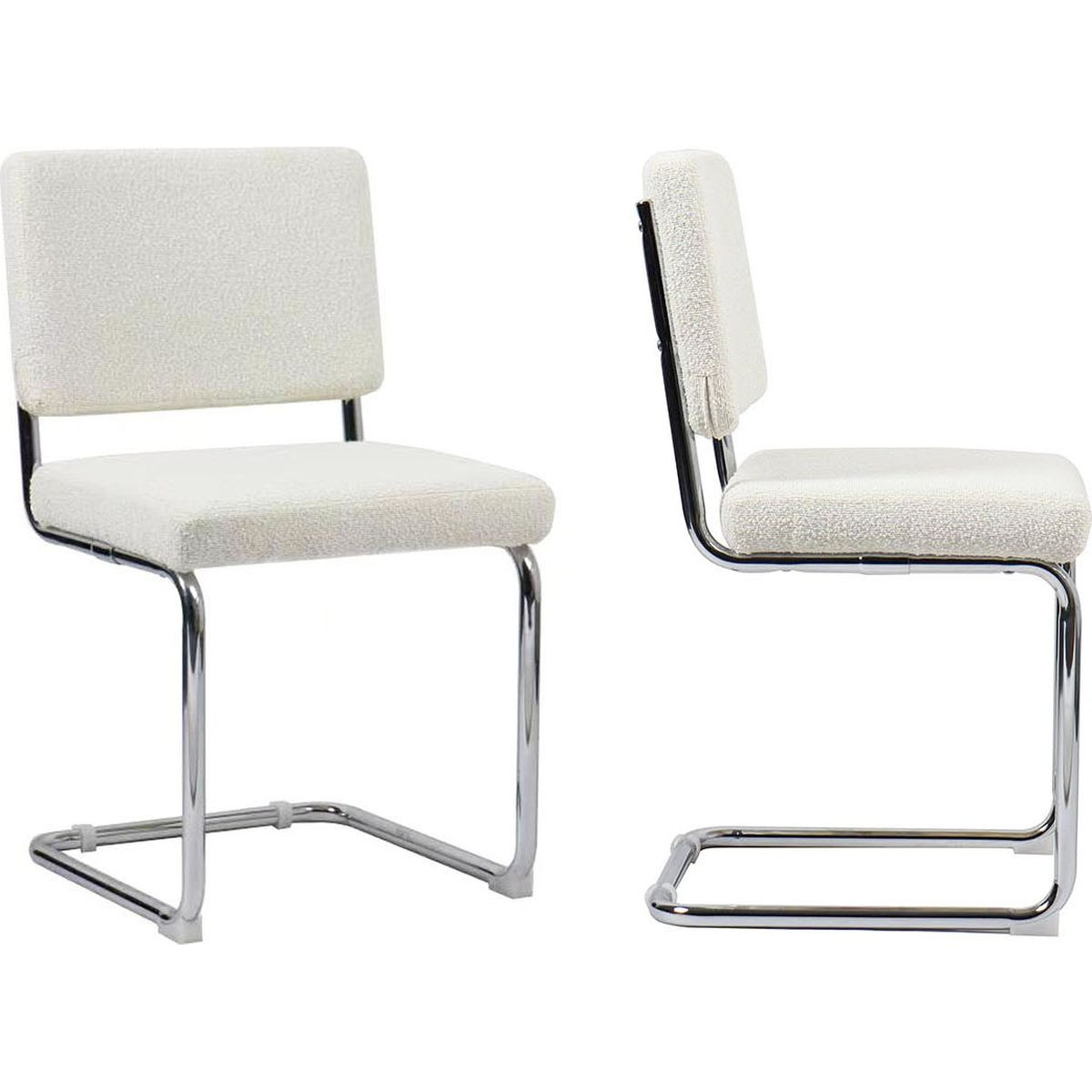 Lot de 2 chaises en tissu bouclé et métal chromé - DULCE ecru, HOMIFAB
