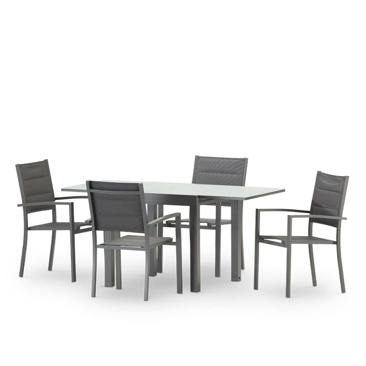 Salon de jardin, 4 chaises, TOKYO gris foncé, DEFORA HOME