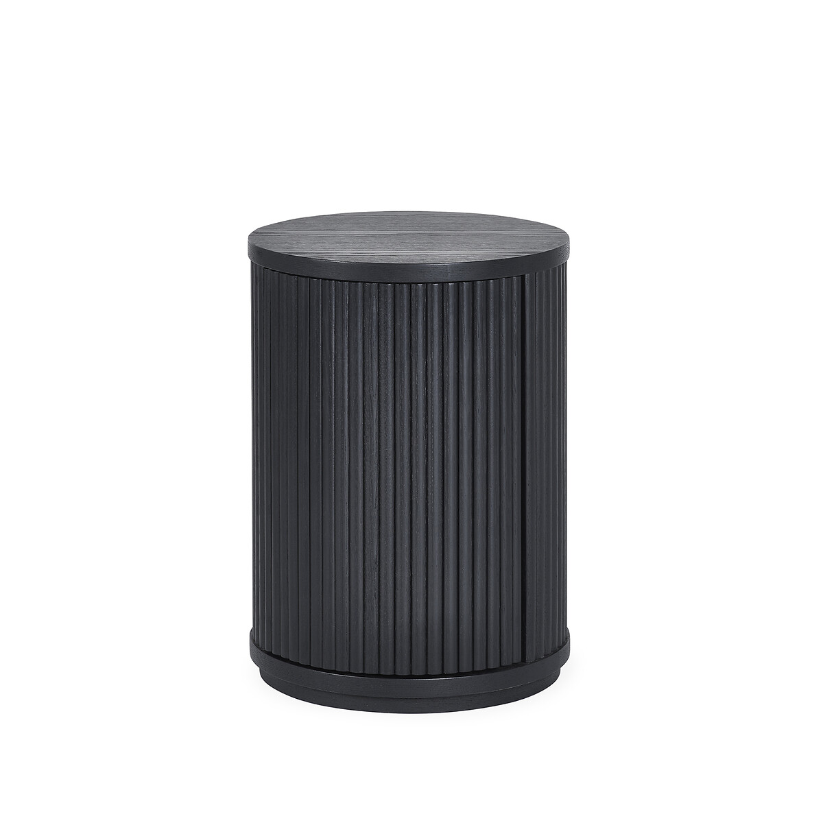 Lucien Fluted Wood Round Side Table with Hidden Storage black, SO'HOME