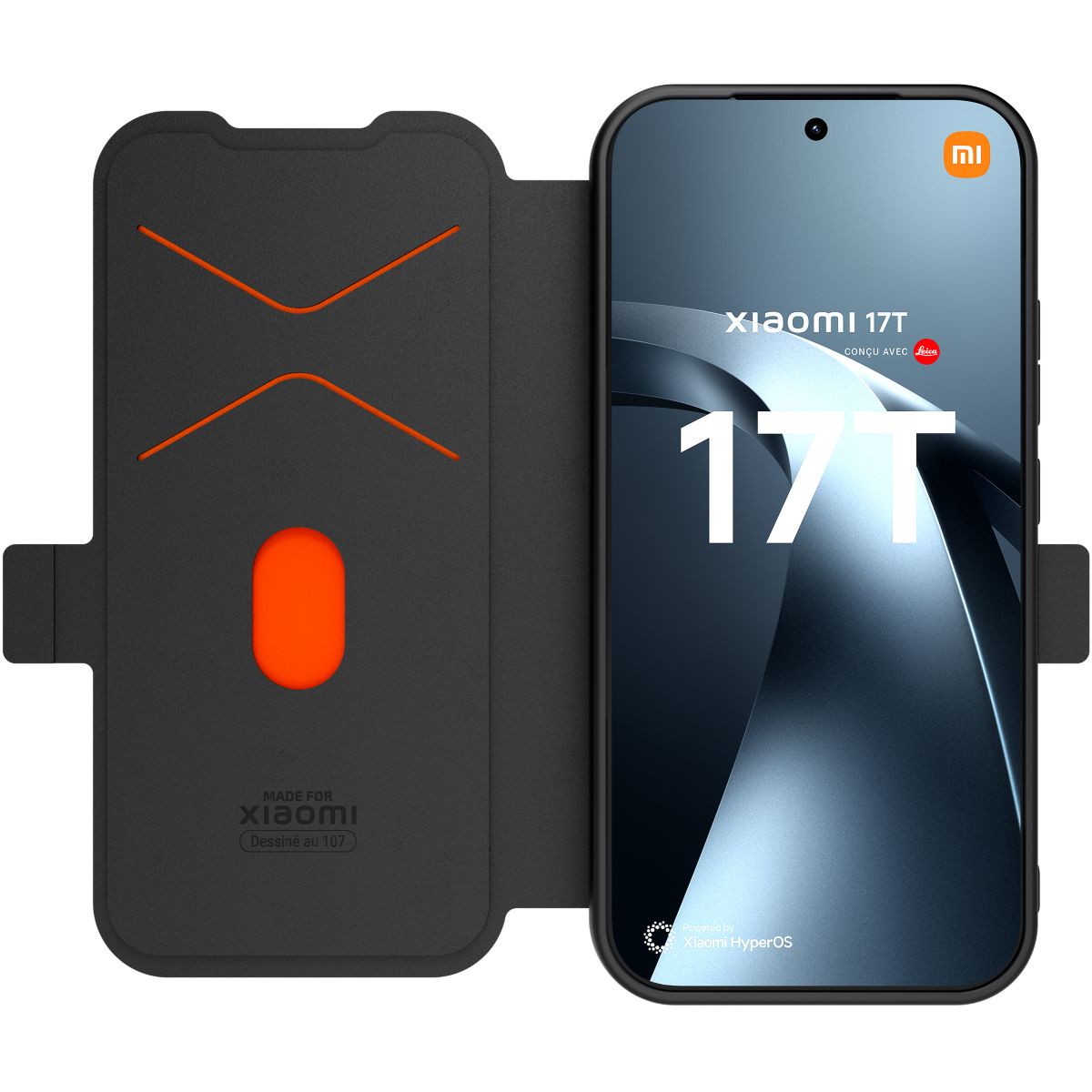 Etui avec cordon Xiaomi 17T Folio premium Noir couleur unique, MADE FOR XIAOMI