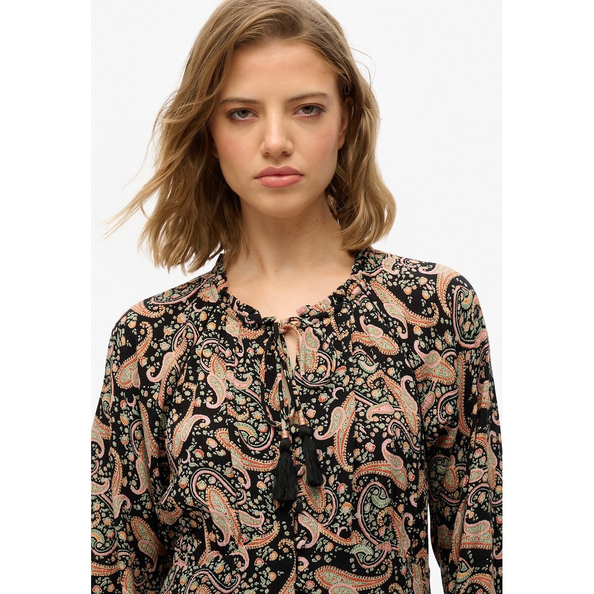 Printed Mid-Length Dress with Long Sleeves paisley print, SUPERDRY