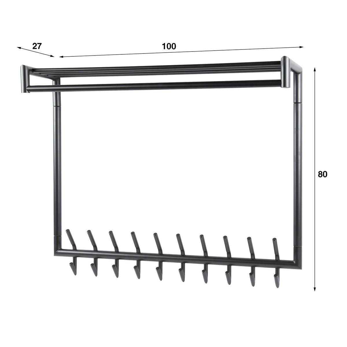 Portemanteau mural gris foncé 20 crochets, 1 tringle RALF anthracite, PIER IMPORT