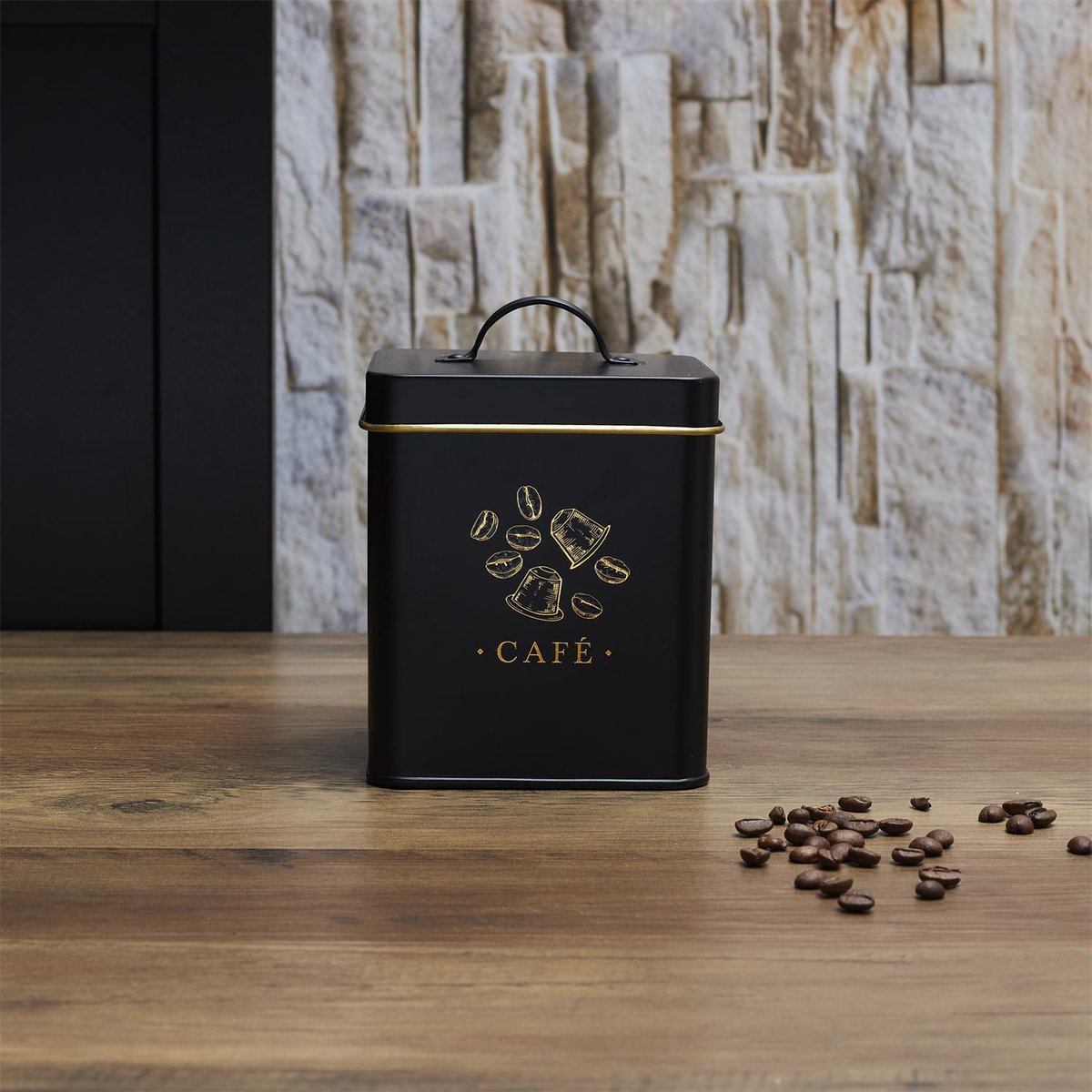Boîte à café en métal noir et doré noir, EDEN