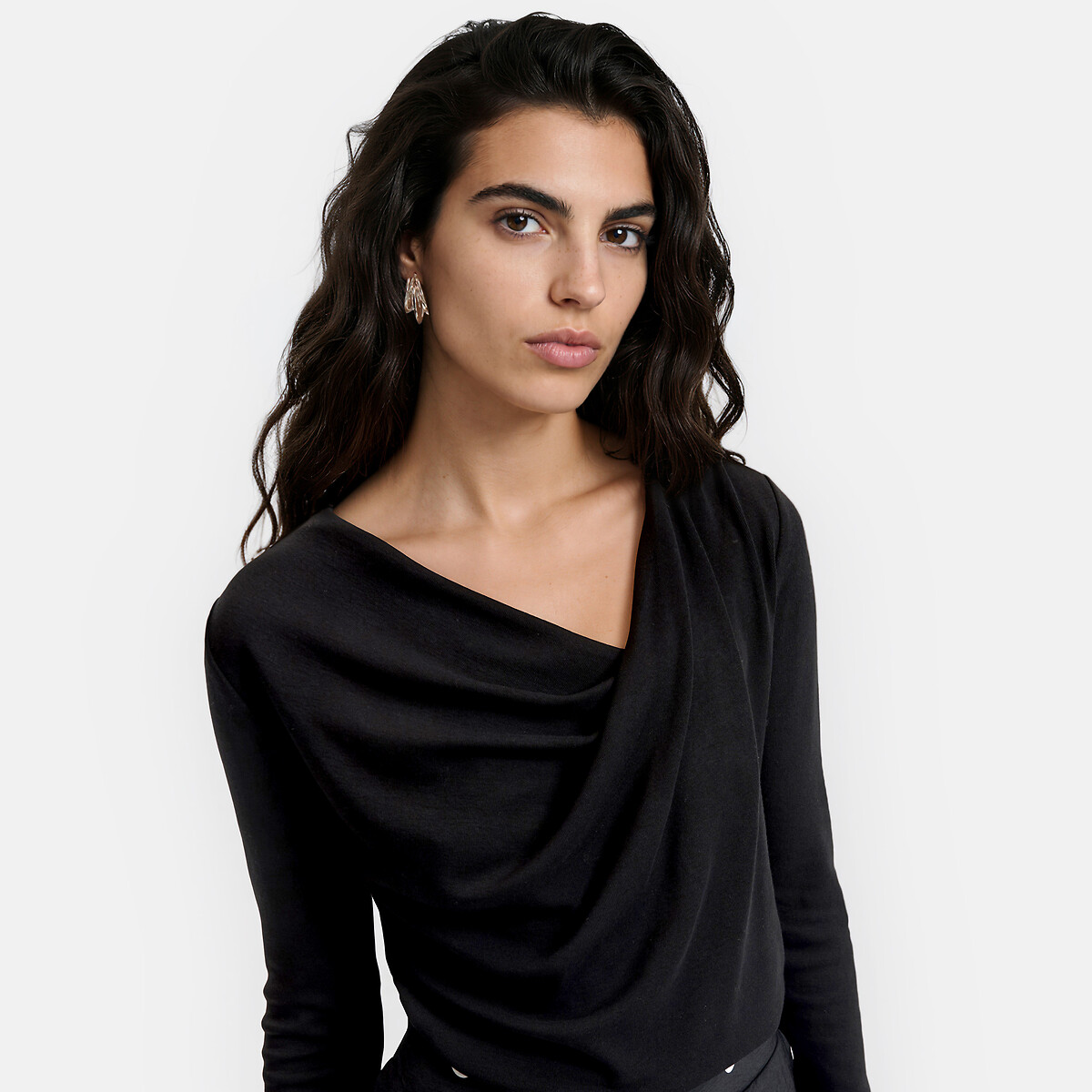 Maglia drappeggiata, a maniche lunghe, in misto viscosa nero , LA REDOUTE COLLECTIONS