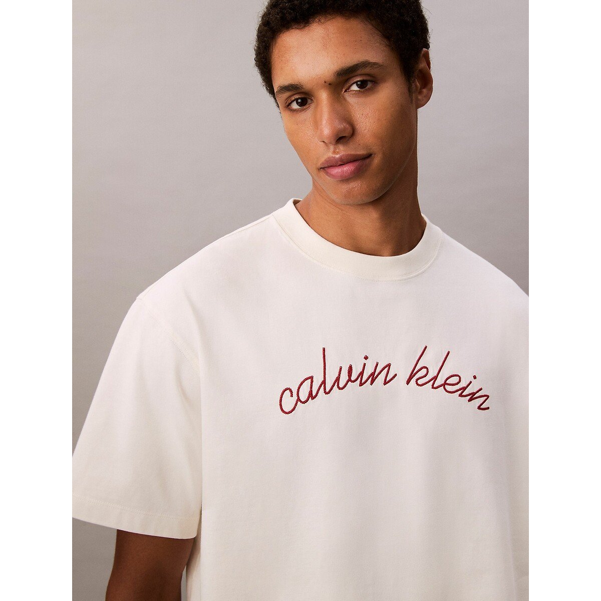 T-shirt manches courtes logo crème, CALVIN KLEIN JEANS