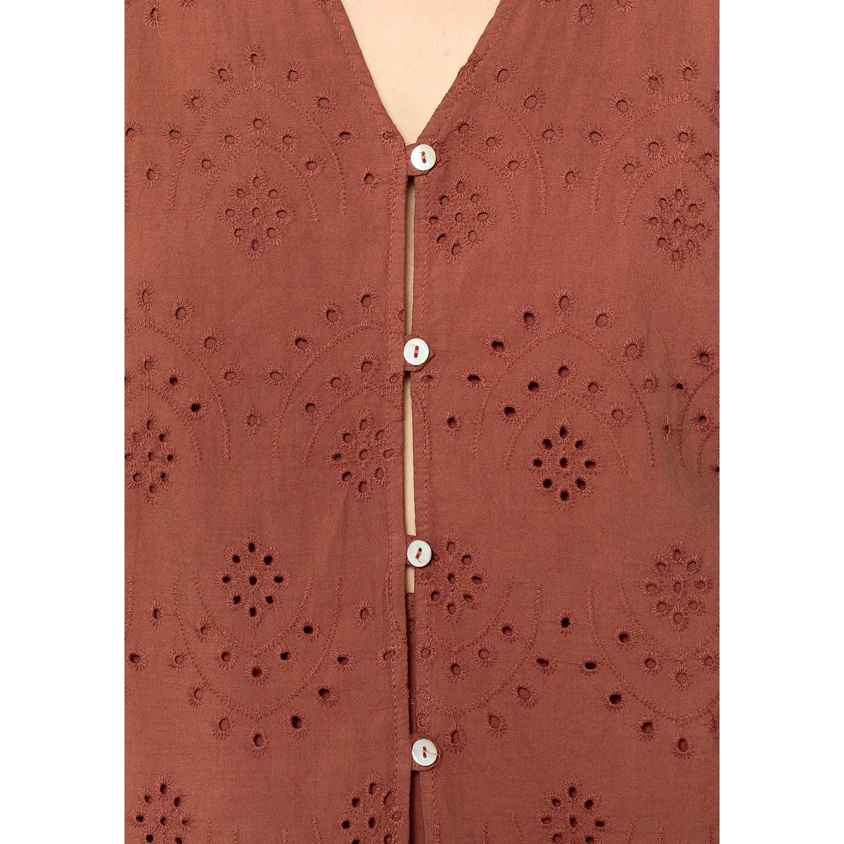 Blouse  brodée sans manches terracotta, LOLALIZA