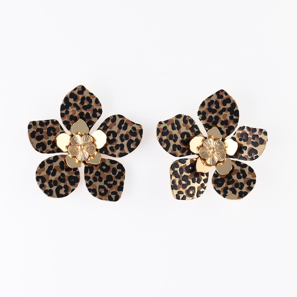Boucles d'oreilles Balagane fleurs imprimé léopard marron, BALABOOSTE